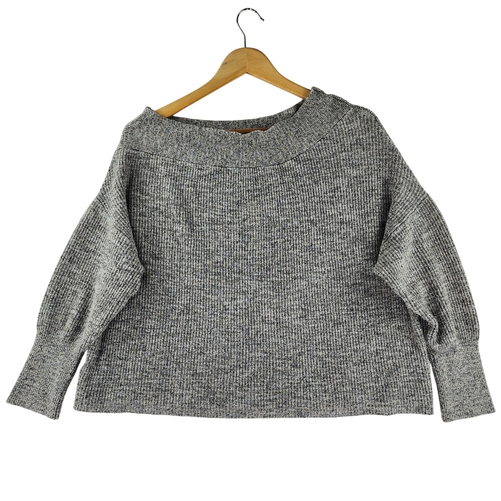 Free People Sweater Womens Medium Grey Oversized Boat Neck Textured Knit